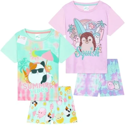 Image de Get Trend Squishmallows Lot de 2 Ensembles Pyjama Fille Pyjamas Short Ete Nuages Tie Dye Vêtement Nuit Enfant Ado Cadeau (4 5 Ans, Multi Squishmallows, 2)