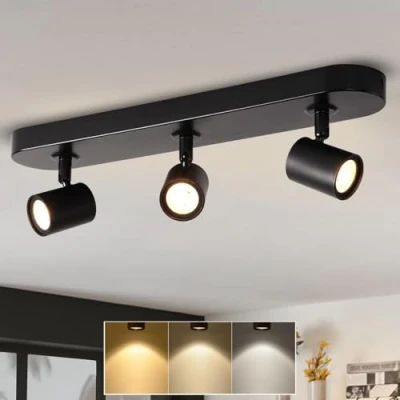 Image de ANWIO Plafonnier Spots, 3 Spots de Plafond LED Intérieur Max 40W, Noirs, Spot Pivotant (Ampoules Incluses).(EUCS LG11A)