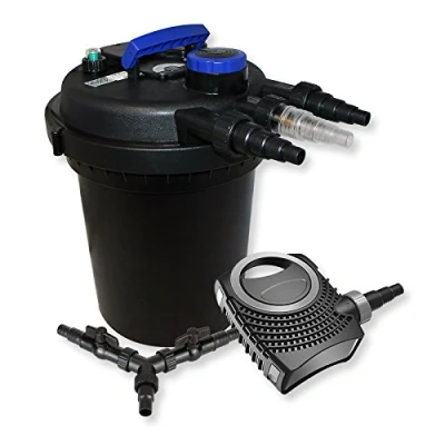 Image de SunSun Kit Complet: CPF 250 Filtre de Bassin à Pression Jusqu’à 10000 L avec 11W Lampe UV, NEO10000 SuperECO Pompe Filtration 10000l/h 80W, Y Distributeur