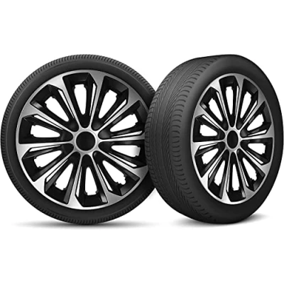 Image de Moltico Enjoliveur Set de 4 Universel Enjoliveurs Adapté à Toutes Roues en Acier pour Auto Anneau Sécurité Réglable 15 Pouces Noir