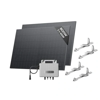 Image de Kit solaire EcoFlow STREAM, Micro onduleur 800W relié au réseau, panneaux solaires PV 400W*2 avec 2 support de toit plat, contrôle par application et WiFi, idéal pour plat jardin