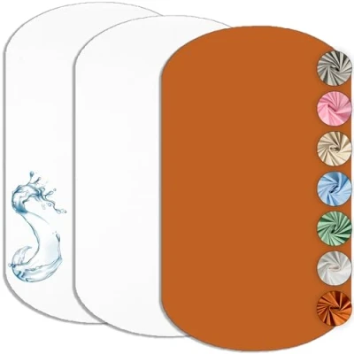 Image de Drap Housse Cododo 60x80cm (Lot de 2) Compatible Iora + 1 Alèse Imperméable Protège Matelas Set 2+1 Draps Oeko TEX (Blanc/Camel, 60 x 80 cm)