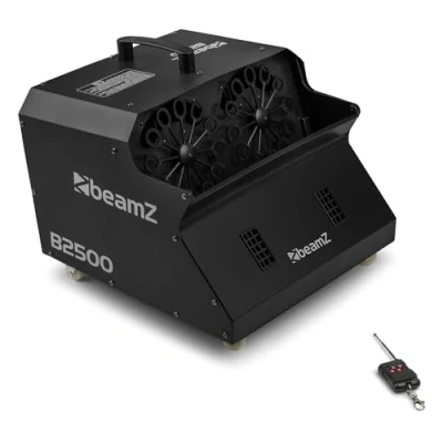 Image de BeamZ B2500 Machine à Bulles, Double Roue pour Beaucoup Plus de Puissance 100W, Poignée Transport, Télécommande sans Fil, Idéale Amuser les Enfants ou Mariages