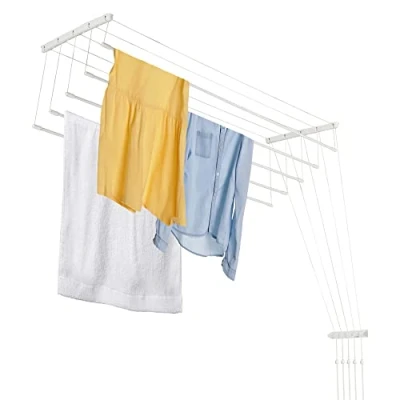 Image de KADAX Etendoir a Linge au Plafond avec Tiges en Acier, Pratique Systeme de Sechage Suspended pour Maximiser l&#039;espace Interieur (Blanc, 5 x 140 cm)