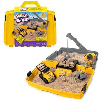 Image de Kinetic Sand Sable Magique Mallette De Construction 907 G + 3 Accessoires Emportez Votre À Modeler Partout &amp; Sculptez Vos Créations comme La Pâte Jouet Enfant Ans Et