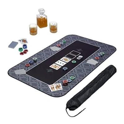Image de Relaxdays Tapis de Poker, en Polyester, Caoutchouc, résistant et antidérapant, 100 x 60 cm, Texas Holdem, Noir