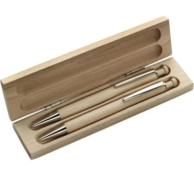 Image de noTrash2003 Ensemble d&#039;écriture certifié Durable en Bois de hêtre avec Stylo à Bille écriture Bleue et Porte Mine dans Un étui
