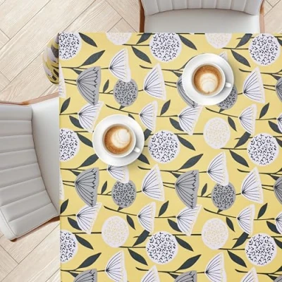 Image de KP HOME Nappe Toile Cirée 200x140cm, Rectangulaire Imperméable et Facile à Nettoyer, Housse de Table en PVC pour Intérieur Extérieur, Plastique Vinyle Motif Fleur Ensoleillée