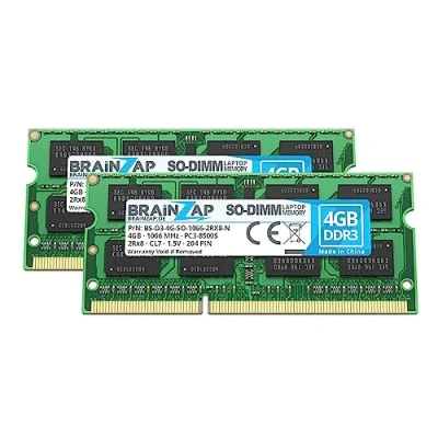 Image de BRAINZAP Memorycity Lot de 2 barrettes mémoire RAM DDR3 SO DIMM PC3 8500S 2Rx8 1066 MHz 1,5 V CL7 8 Go (2 x 4 Go)