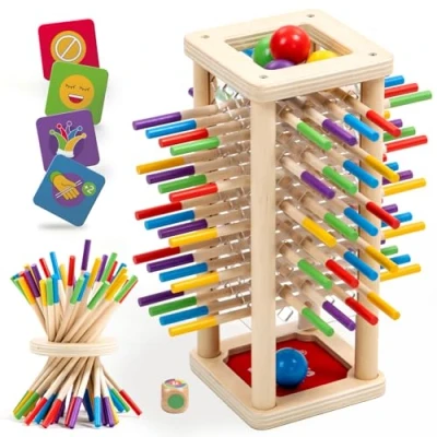 Image de Nene Toys BALLFALL Jeu Montessori en Bois pour Enfants 3 9 Ans de Société Éducatif avec Bâtonnets Colorés, Dé &amp; Cartes Jouet Ludique Développement Cognitif, Coordination Motricité
