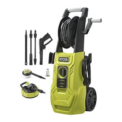 Image de RYOBI nettoyeur haute pression 2000 W 150 bars 450 L flexible renforcé acier 8 m enrouleur lance vario turbo brosse rotative de surfaces RY150PWA