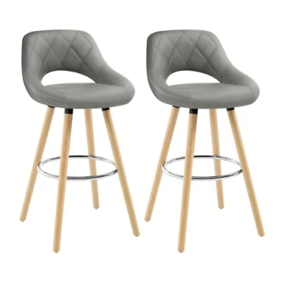 Image de WOLTU Lot de 2 Tabourets Bar avec Dossier et Repose Pieds,Tabouret Gris Fait Similicuir Bois Massif,BH111gr