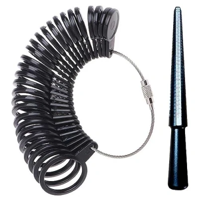 Image de Boolavard Noir En Plastique Anneau Sizer Jauge Ensemble Mandrin Bâton De Mesure Outils Fabrication Bijoux UK/EU Finger Sizing Boucle