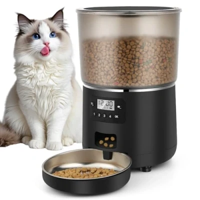 Image de Distributeur Croquettes Chat Automatique, Apritsce 4L Gamelle Automatique avec Minuterie Programmable, 1 4 Repas par Jour de pour et Petits Chiens