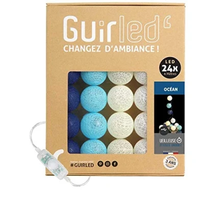 Image de GuirLED Guirlande lumineuse boules coton LED USB Veilleuse bébé 2h Adaptateur secteur double 2A inclus 3 intensités 24 2.4m Océan