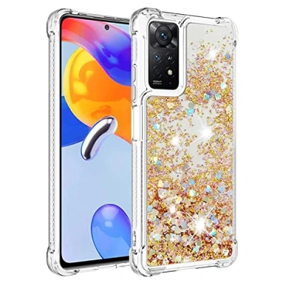 Image de KBIKO zxl Compatible avec Xiaomi Redmi Note 11 Pro 5G Étui, Brillant Paillette Floating Quicksands Housse Coque Transparent TPU Antichoc Protective 4G.Gold YBL, Bumper