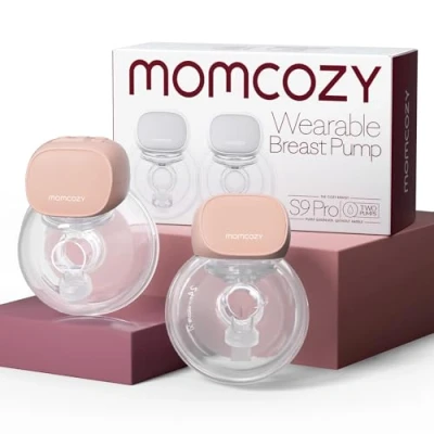 Image de Momcozy S9 Pro Tire Lait Electrique Actualisé, Mains Libres Avec Batterie à Longue Durée et écran LED, Portable 2 Modes 9 Niveaux 24mm (Rose, Pack)