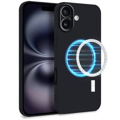 Image de MyGadget Coque Silicone [ Compatible avec MagSafe ] pour Apple iPhone 16 Plus Case TPU Souple &amp; Soft Doublure Microfibre Cover Protection Noir