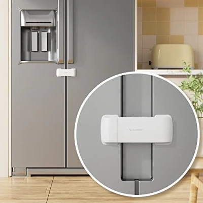 Image de EUDEMON 1 Pièces serrure de réfrigérateur français, à double porte, appliquer une distance d’écart deux portes max 2,28 « (58 mm), d’armoire bébé (Blanc)