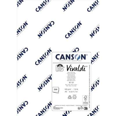 Image de CANSON Iris Vivaldi Lot de 250 feuilles papier à dessin couleur uni, 185 g/m², A4, 21 x 29,7 cm, blanc,