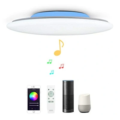Image de 48W Φ50cm Étoilée Plafonnier Led Compatible Amazon Alexa Google Assistant Luminaire Wifi Intelligent Avec Musique Haut Parleur Bluetooth Telecommande Pou Salon Reglable Dimmable Couleur Changeante