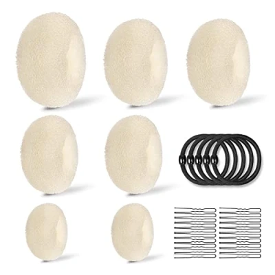 Image de 7 Pcs cheveux Donuts Chignons Épingle à Cheveux(4taille),avec 10 Elastiques et 20 U clip, Donut Coiffure pour tous les types de longs(Golden)