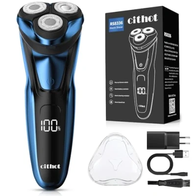 Image de Rasoir Électrique pour Homme à Têtes Rotatives avec Tondeuse Barbe de Précision IPX7 Sec et Humide Verrouillage Voyage RS8336 Bleu Shaver Portable