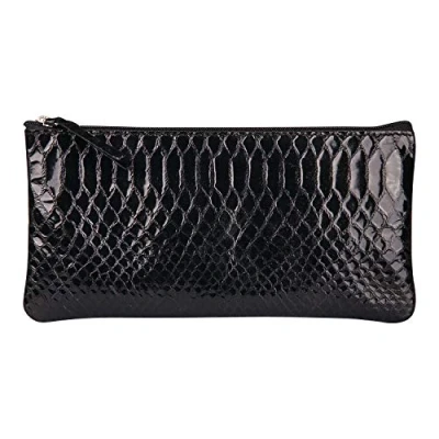 Image de Clairefontaine 410181C Une Trousse Scolaire Plate Effet Python Noir 22x11 cm en Véritable Cuir d&#039;Agneau Fourniture Crayons de Couleurs Etui à Porte Plume