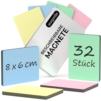 Image de YOURGANIZE® 32 Aimants inscriptibles 8 x 6 cm (Taille L), 4 Couleurs pour Tableau Blanc réinscriptibles réfrigérateur, Blanc, Scrum &amp; Kanban