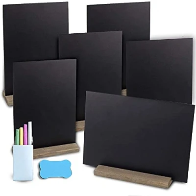 Image de Lot de 6 Mini enseignes tableau noirs double face avec supports en bois 15,2 x 22,9 cm Craie Et gomme