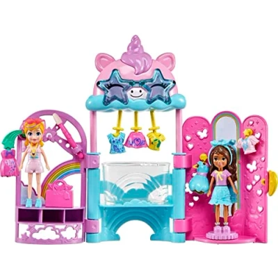 Image de Polly Pocket poupées et ensemble de jeu, jouet licorne avec 2 19 accessoires mode, Glam It Up Style Studio