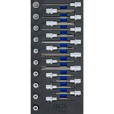 Image de BGS 4119 Insert de servante d’atelier 1/3: Jeu douilles à embouts 12,5 mm (1/2&quot;) profil T (pour Torx) 26 pièces