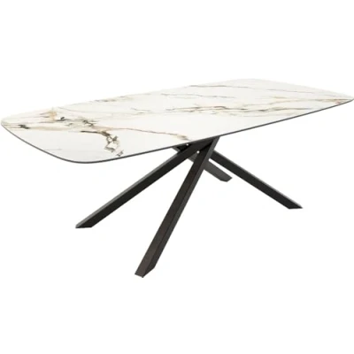 Image de Table à manger Edge en forme de bateau 240x120 céramique Calacatta Luxe blanc doré gris cadre croisé rectangulaire noir