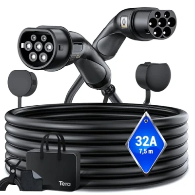 Image de Tera Câble Recharge Voiture Électrique Type 2 22kW 7.5m 32A Triphasé CE &amp; TüV Certifié IP67 IEC 62196 pour EV PHEV Chargeur Tesla Model S X Y 3, ID.3 4 5 e Tron 208 I4