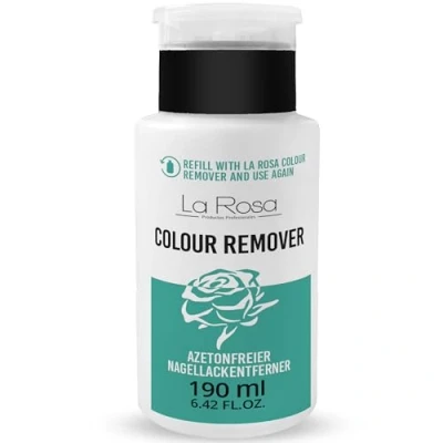 Image de LaRosa Dissolvant SANS ACÉTONE 190 ml avec distributeur à pompe contenant un COMPLEXE DE VITAMINES idéal pour enlever le vernis ongles traditionnel des naturels, en gel et acrylique