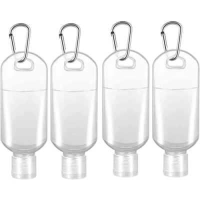 Image de Lot de 4 flacons désinfection pour les mains rechargeables avec couvercle rabattable et mousqueton 50 ml