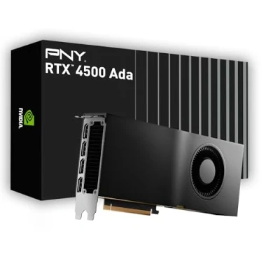 Image de PNY NVIDIA RTX 4500 Ada Generation 24 Go GDDR6 PCI Express 4.0 Dual Slot 4X DisplayPort, Support 8K, Ventilateur Actif Ultra Silencieux