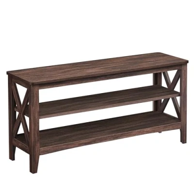 Image de SONGMICS VASAGLE Rangement, Banc d’Entrée, Porte Chaussures 2 Niveaux,30 x 100 48 cm, Supporte Jusqu’à 272 kg, Style Campagnard, pour Salon,Marron Acajou LSB153K51, Walnussbraun, 100L cm