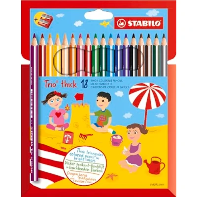 Image de crayon de couleur STABILO Trio Étui carton x 18 crayons coloriage triangulaires + taille