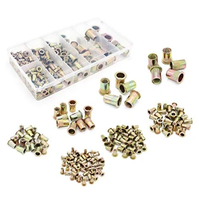 Image de Yuhtech 165 PCS Écrou de Rivet en Acier au Carbone et Plaqué Zinc Insers Fileté Ecrou Tête M3 M12 Flat Head Threaded Nuts