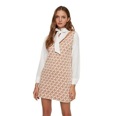 Image de Trendyol Robe en Tricot à col V pour Femme, Camel