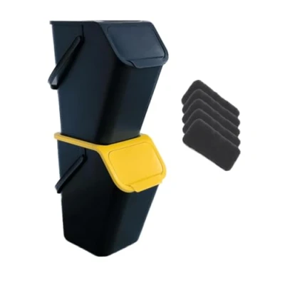 Image de Go Practic Lot de 2 poubelles cuisine 25 l avec couvercle et filtres à charbon bioactif empilables Fonction clic