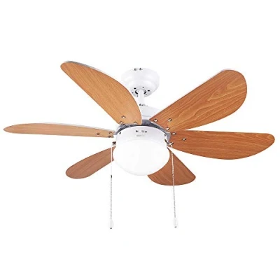 Image de Cecotec Ventilateur de Plafond avec Lumière EnergySilence Aero 360. 50 W, Faible Consommation, Diamètre 91 cm, 6 Pales Réversibles, 3 Vitesses, Fonction Hiver, Finition en Blanc/Bois