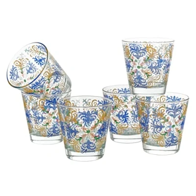 Image de Baroni Home Set 6 Verres à Eau avec Décoration Imprimée Colorée, Colorés MADE IN ITALY, Lavables au Lave Vaisselle, 25 CL, Fantaisie Capri