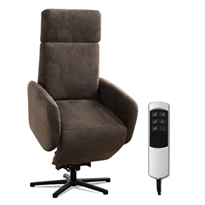Image de CAVADORE Fauteuil TV Cobra avec 2 Moteurs, Batterie + Aide au Lever/Fauteuil Fonction de Relaxation télécommande/Pied étoilé, Charge jusqu&#039;à 130 kg, 71 x 110 82 cm, Aspect Cuir Marron