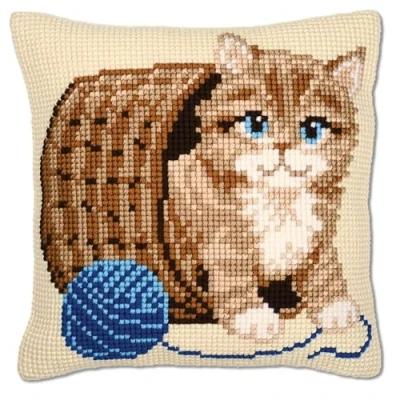 Image de Vervaco Kit coussin au point de croix Un chat,Multicolore