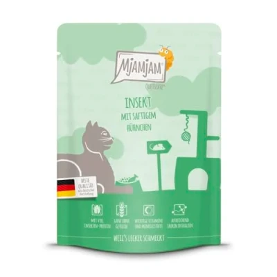Image de MjAMjAM Nourriture Humide de qualité supérieure pour Chat Quetschie Insecte au Poulet juteux 1 Paquet (1 x 300 g) sans céréales avec Beaucoup Viande