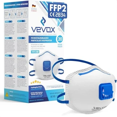 Image de VEVOX® Masques de protection respiratoire FFP2 Lot 20 avec étanchéité Confort plus Masque anti poussière valve Pour la fiable