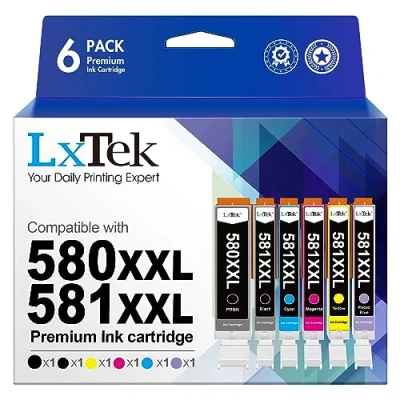 Image de LxTek Compatible Cartouches d&#039;encre Remplacement pour Canon 580 581 PGI CLI XXL Pixma TS8150 TS8151 TS8152 TS8250 TS8251 TS8252 TS9150 (PGBK Noir Cyan Magenta Jaune Photo Bleu, 6 Pack)