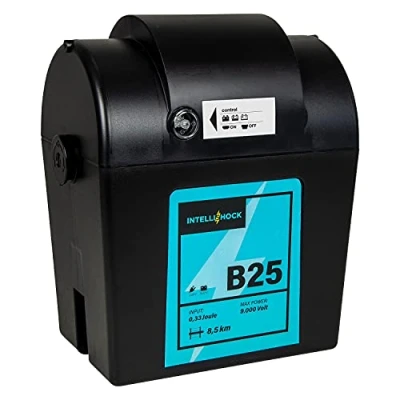 Image de IntelliShock B25 Électrificateur de clôture électrique duale 9V/12V/230V, puissance 0,33 J, tension 9 000 V, longueur pouvant atteindre 5 km, chevaux, le bétail, les chiens, volaille